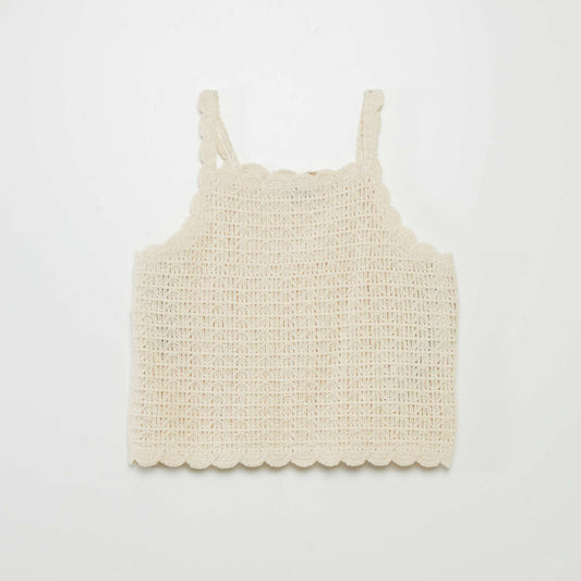 Top en maille crochet Beige