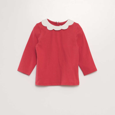 Tee-shirt manches longues col ondul Rouge