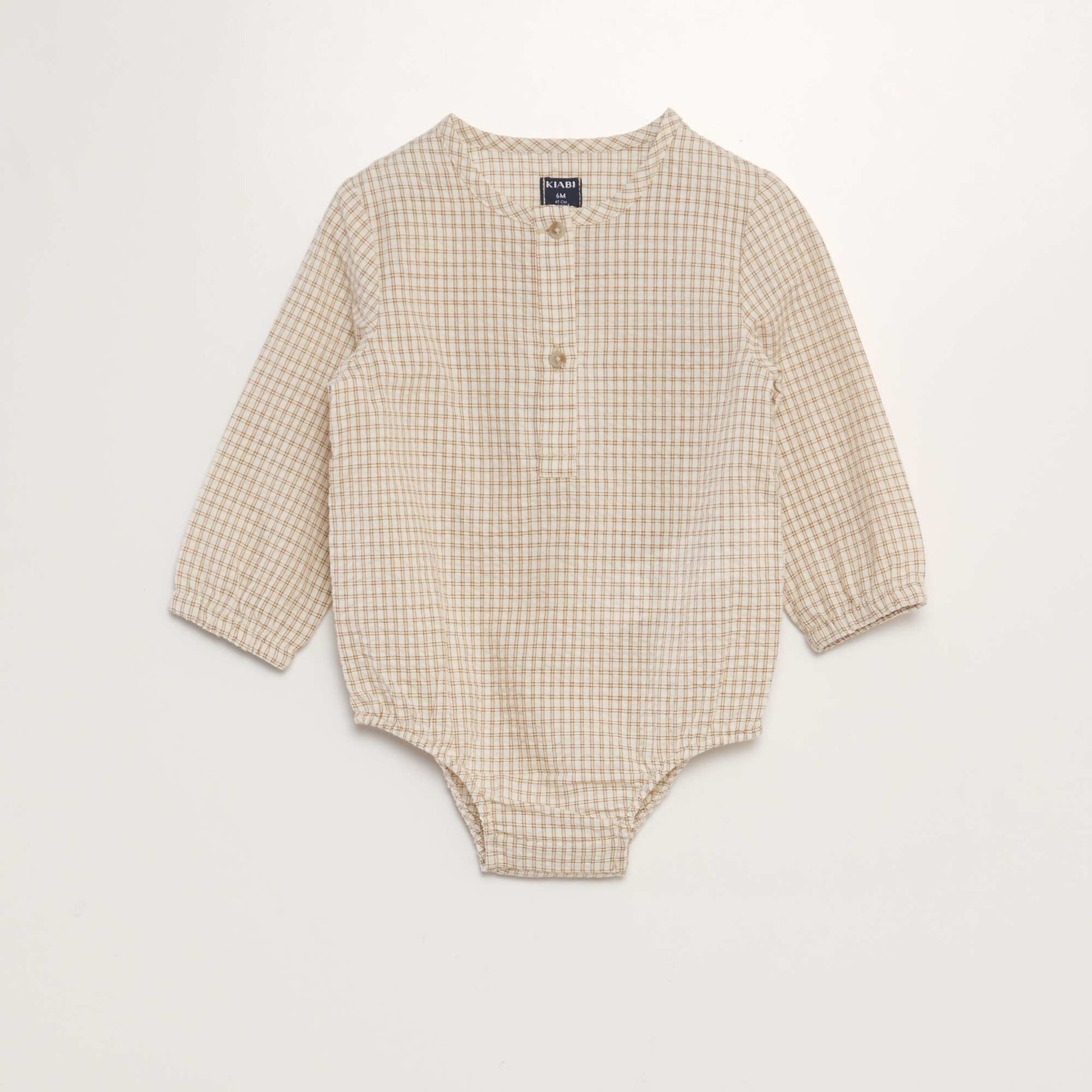 Chemise body carreaux en seersucker Beige carreaux