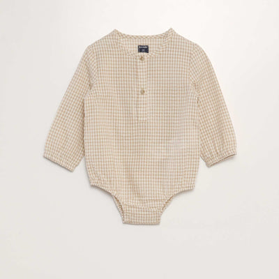 Chemise body carreaux en seersucker Beige carreaux