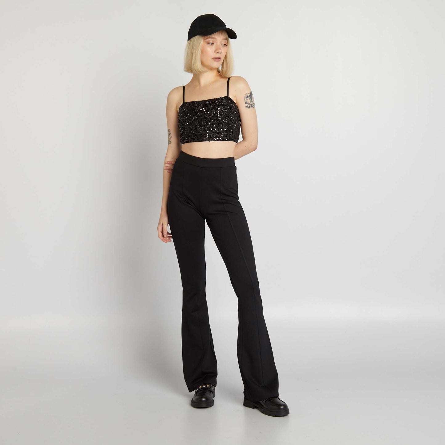 Pantalon flare/bootcut en mati re stretch noir