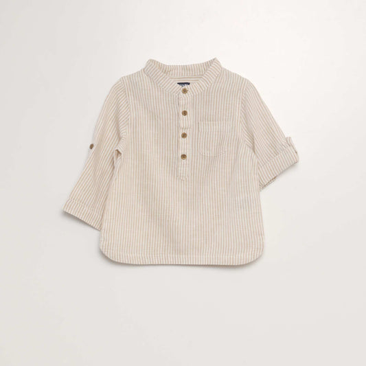 Chemise rayée en lin mélangé Beige rayé