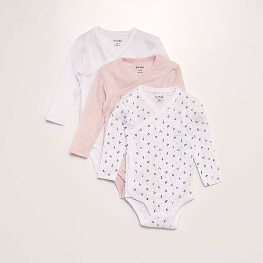 Lot de 3 bodies   forme crois es Blanc/rose