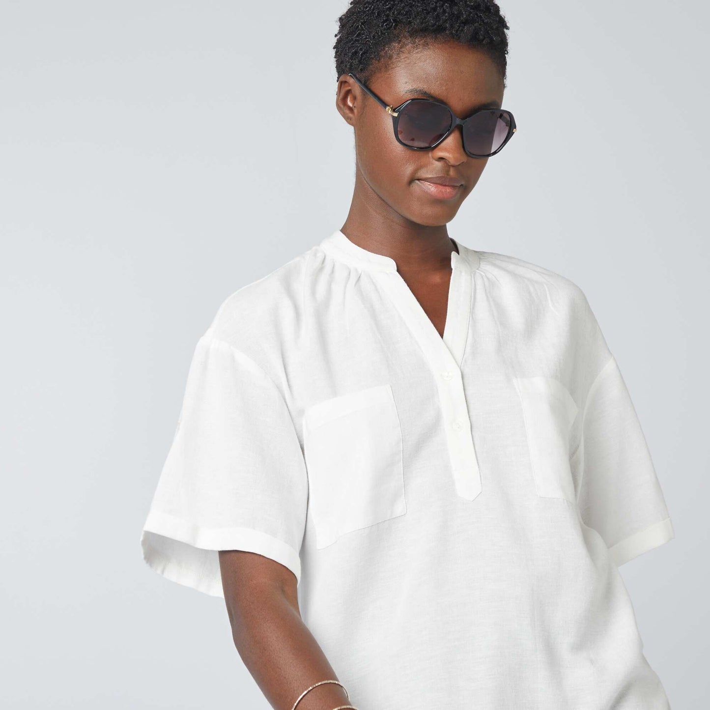 Blouse ray e en lin m lang  blanc