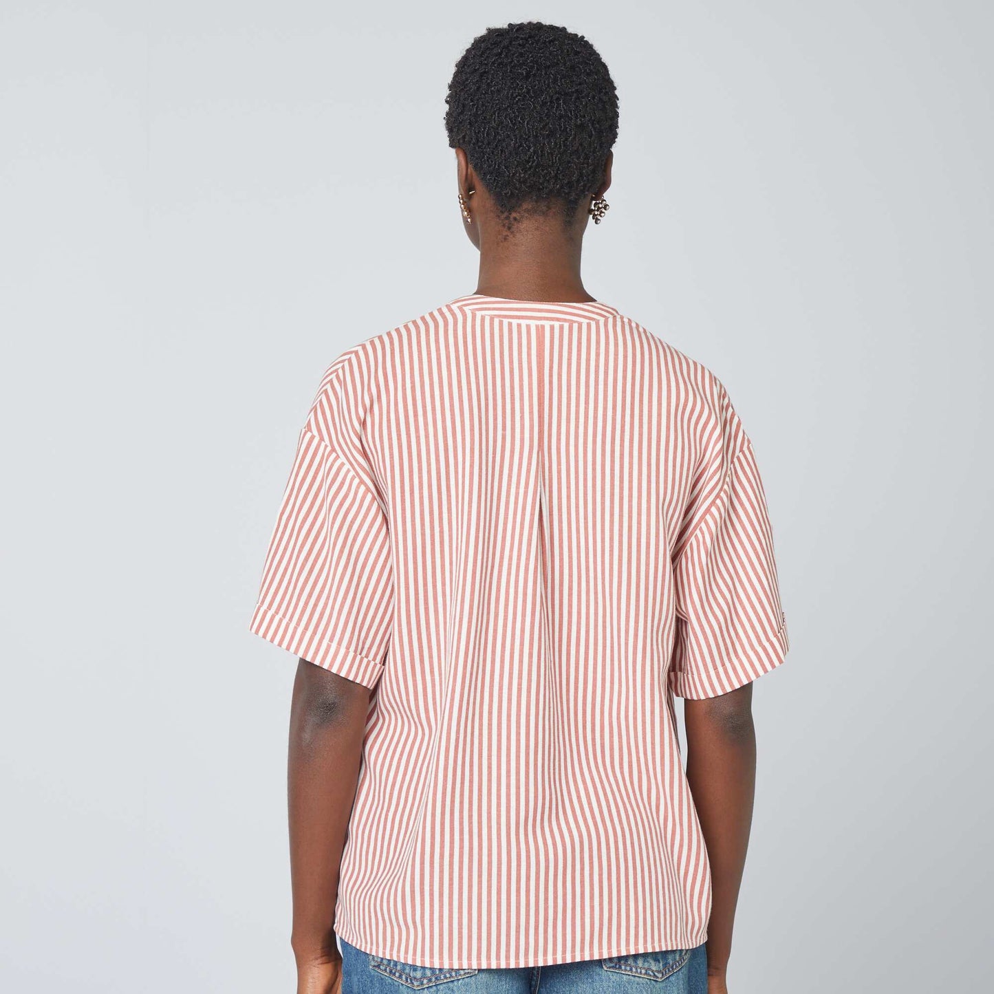 Blouse ray e en lin m lang  Rose saumon