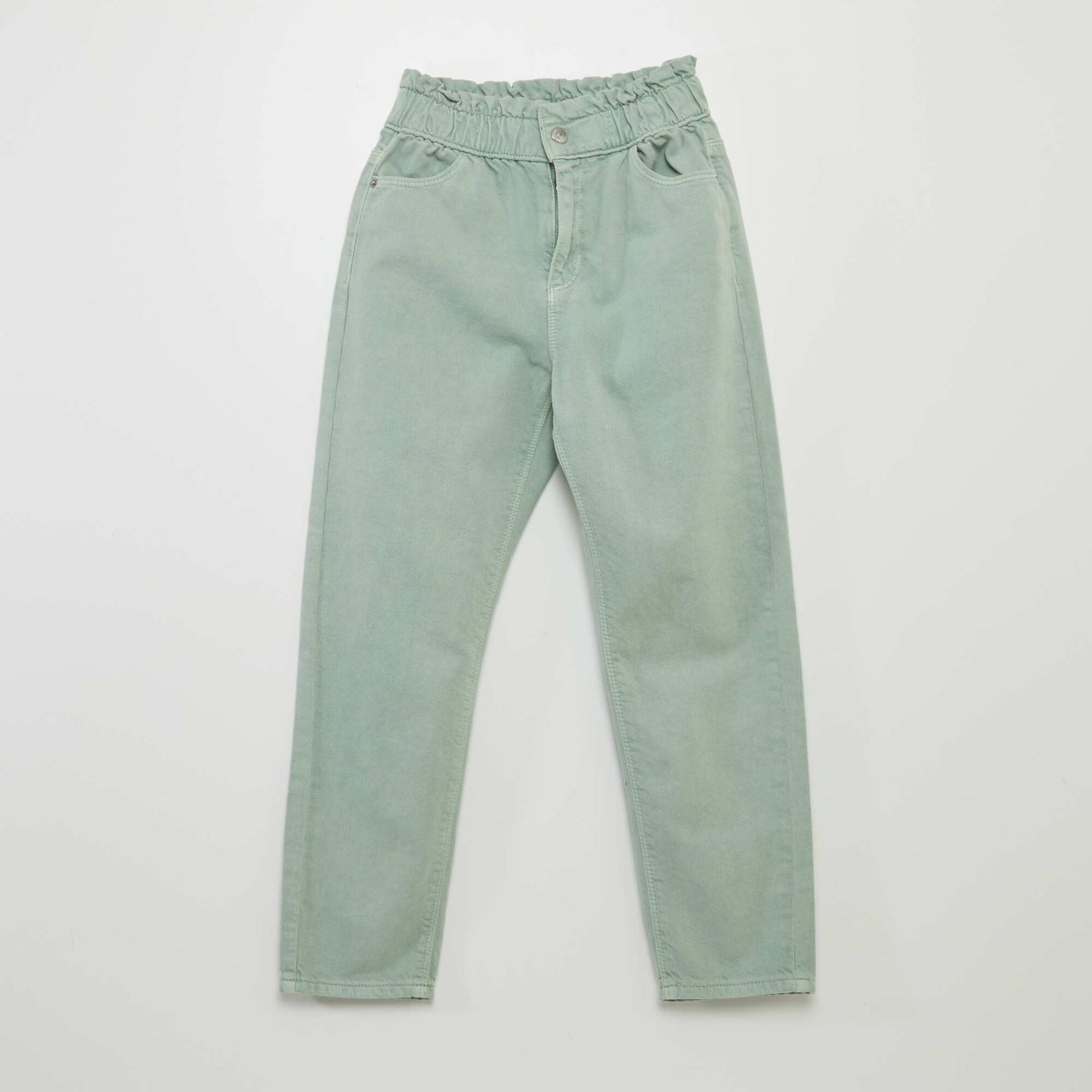 Pantalon twill volantée à la ceinture Vert