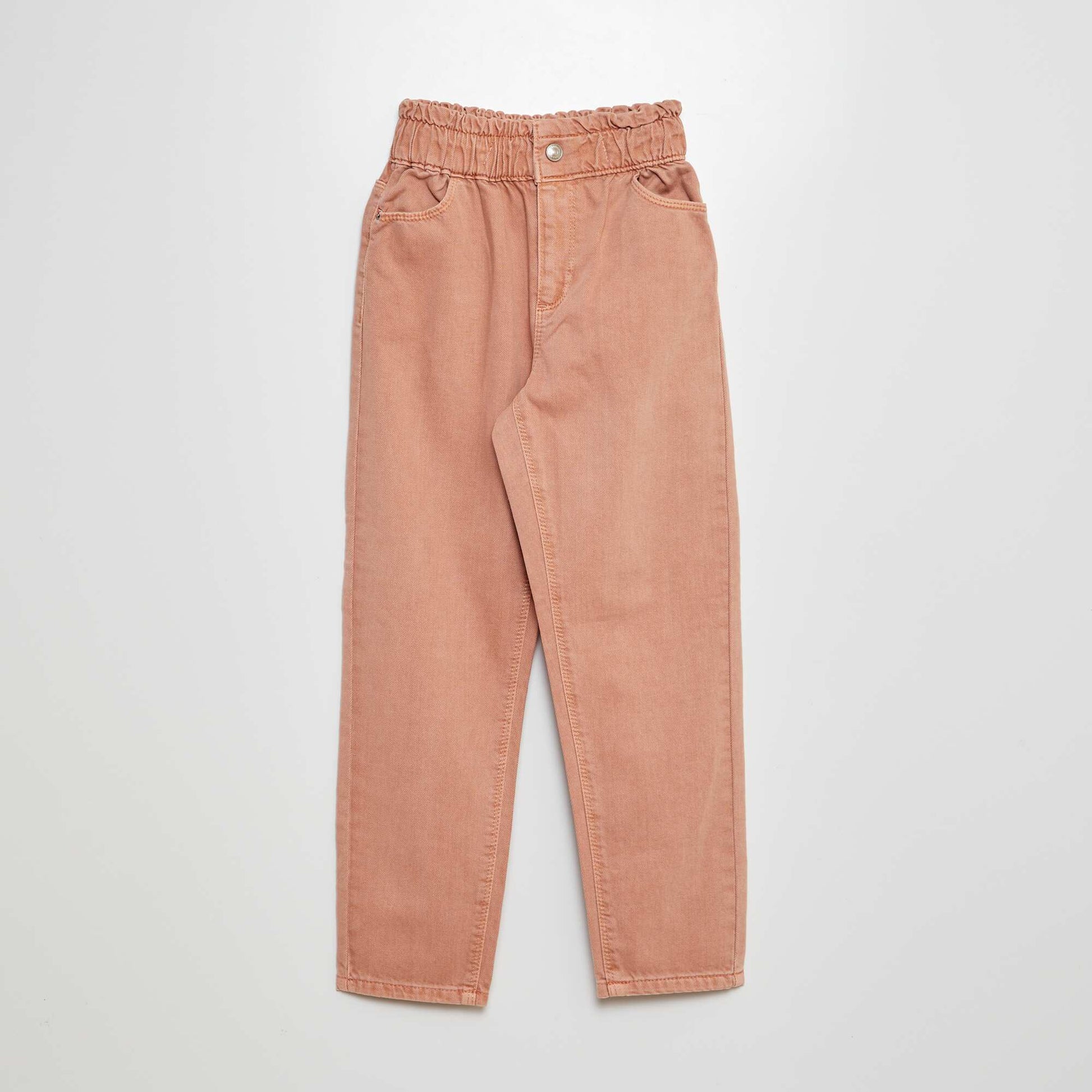 Pantalon twill volantée à la ceinture rose