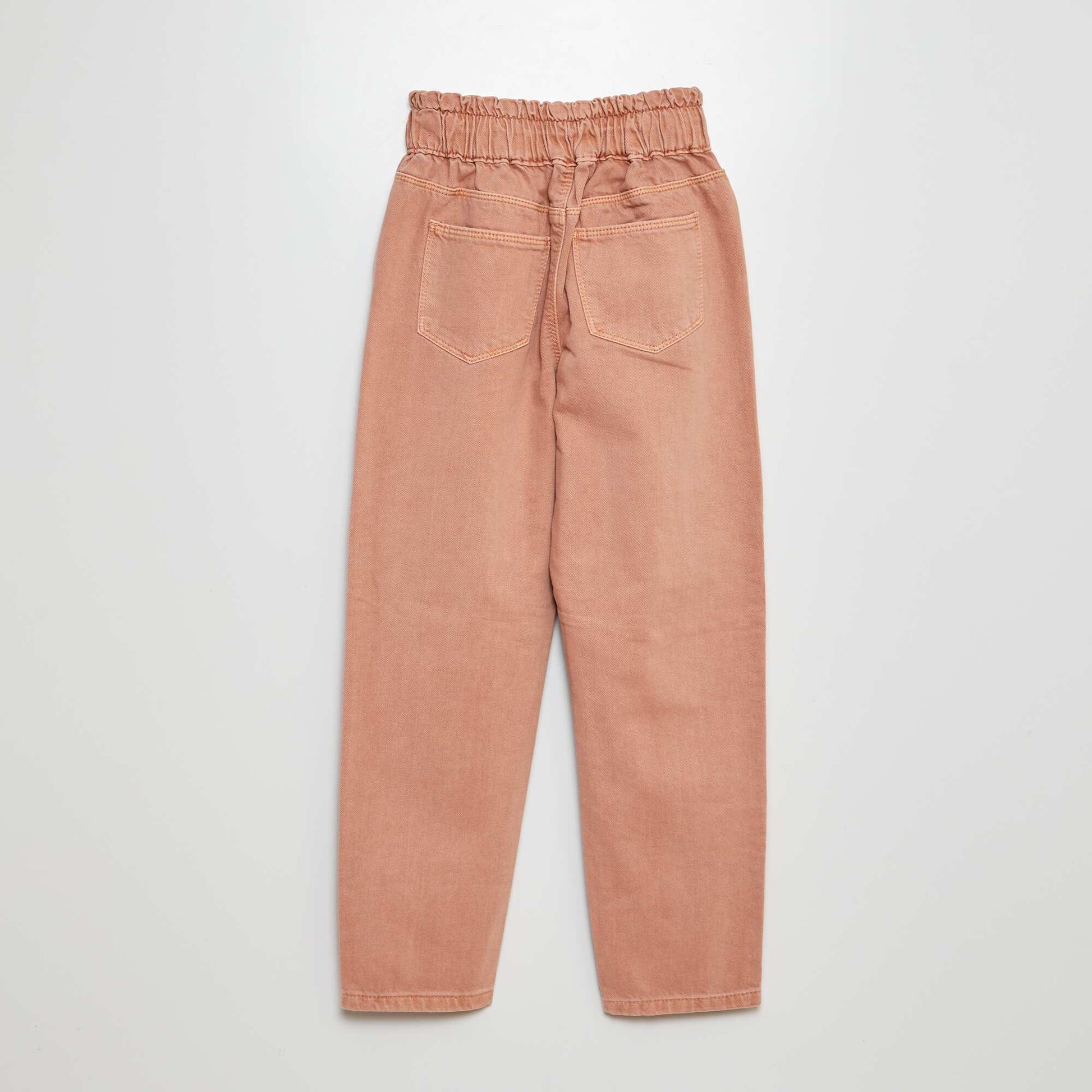Pantalon twill volantée à la ceinture rose