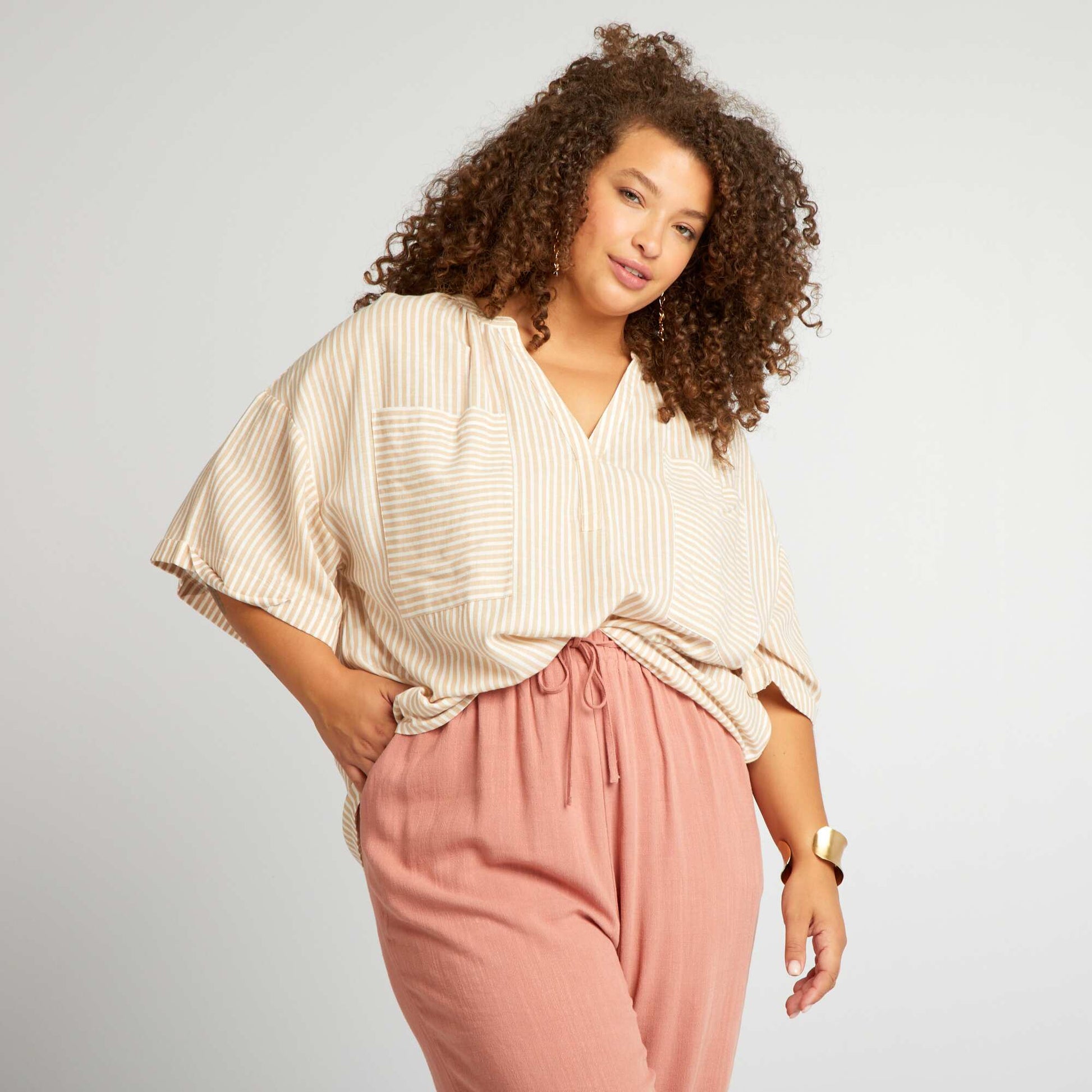 Blouse ample col V Beige