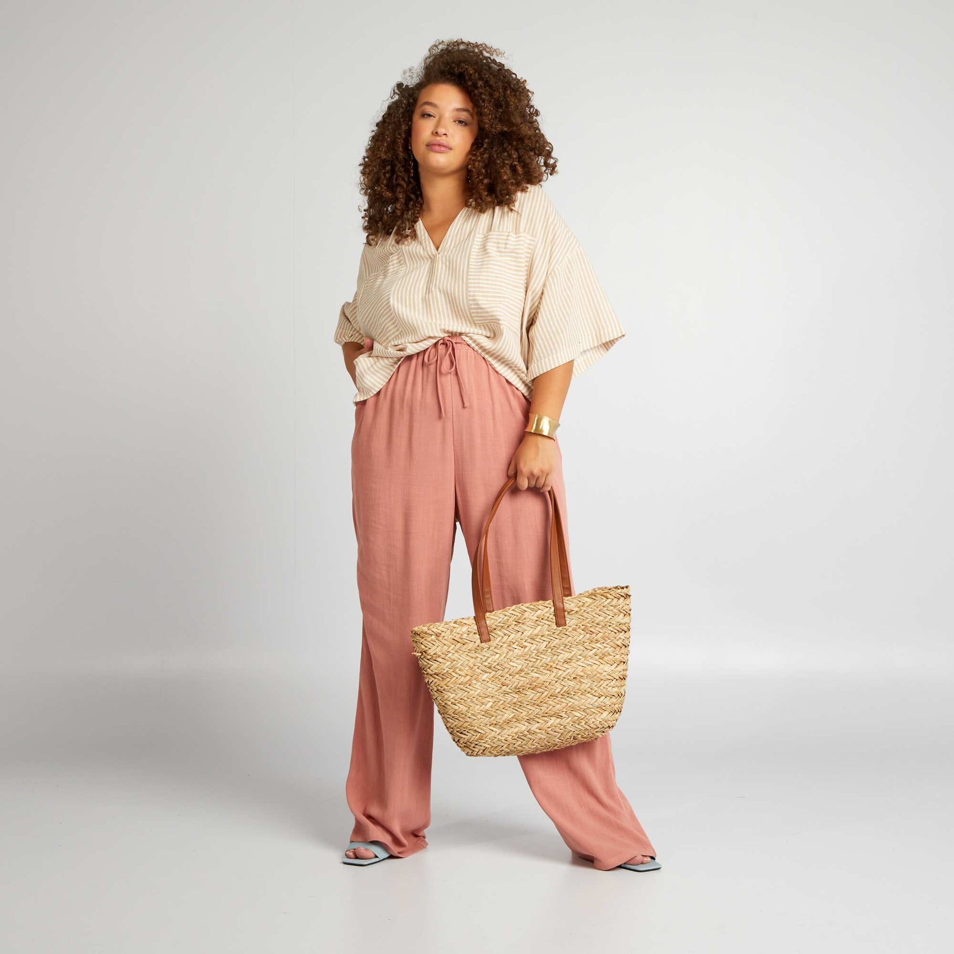 Blouse ample col V Beige