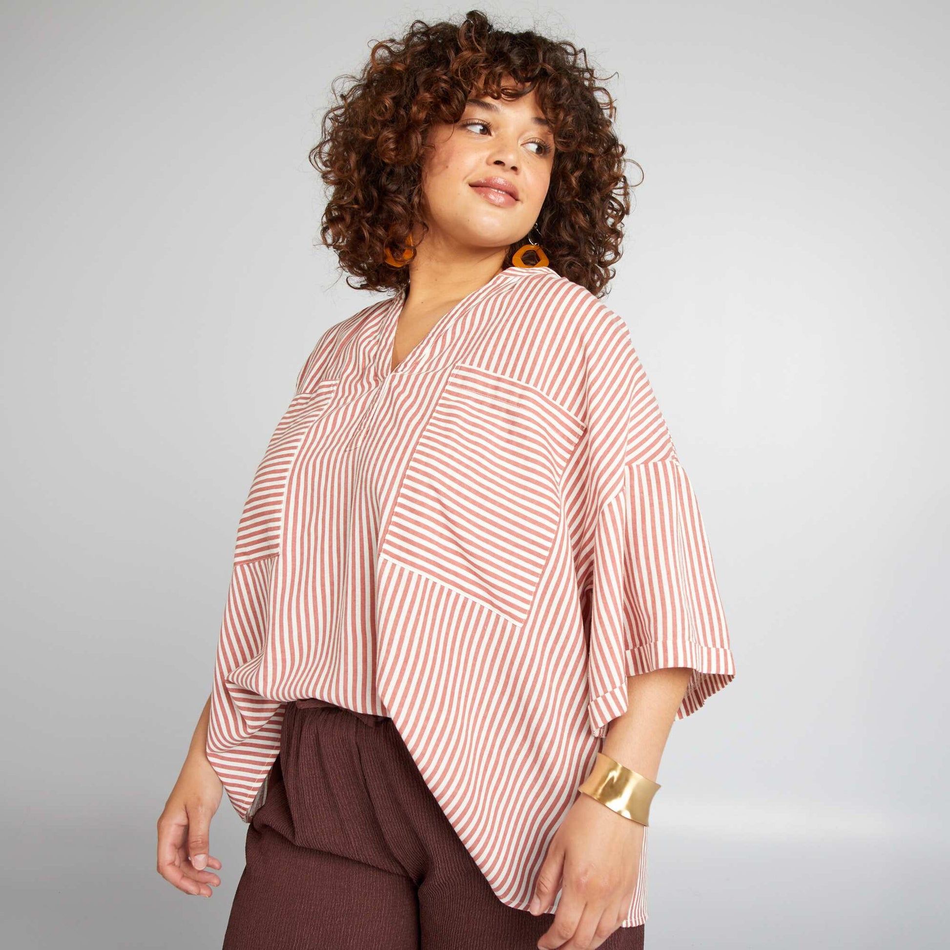 Blouse ample col V Brique
