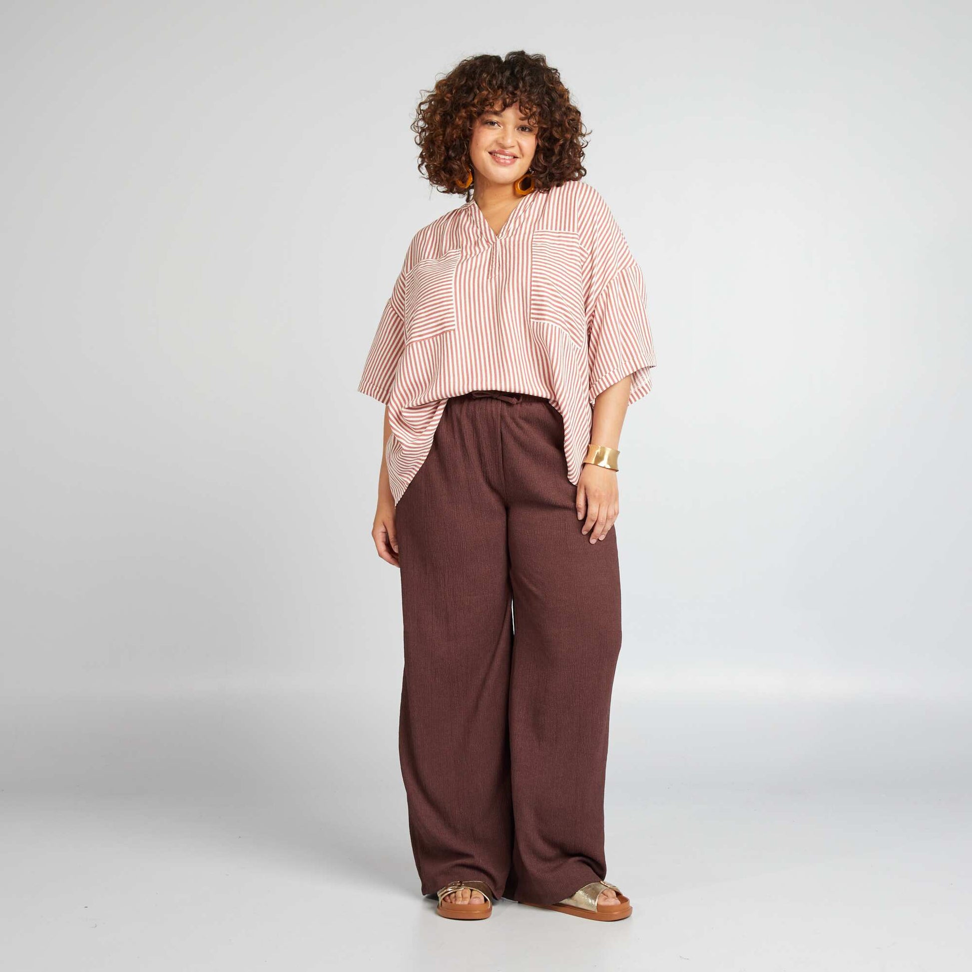 Blouse ample col V Brique