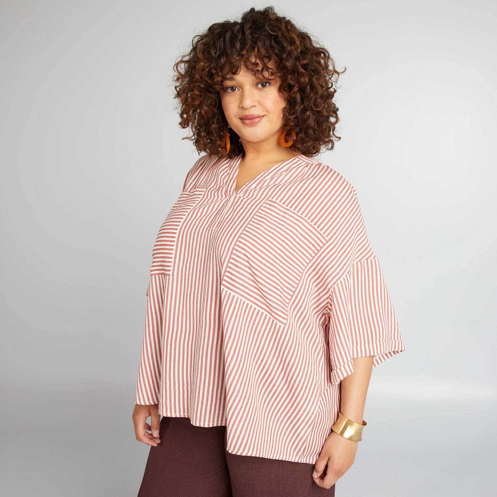 Blouse ample col V Brique