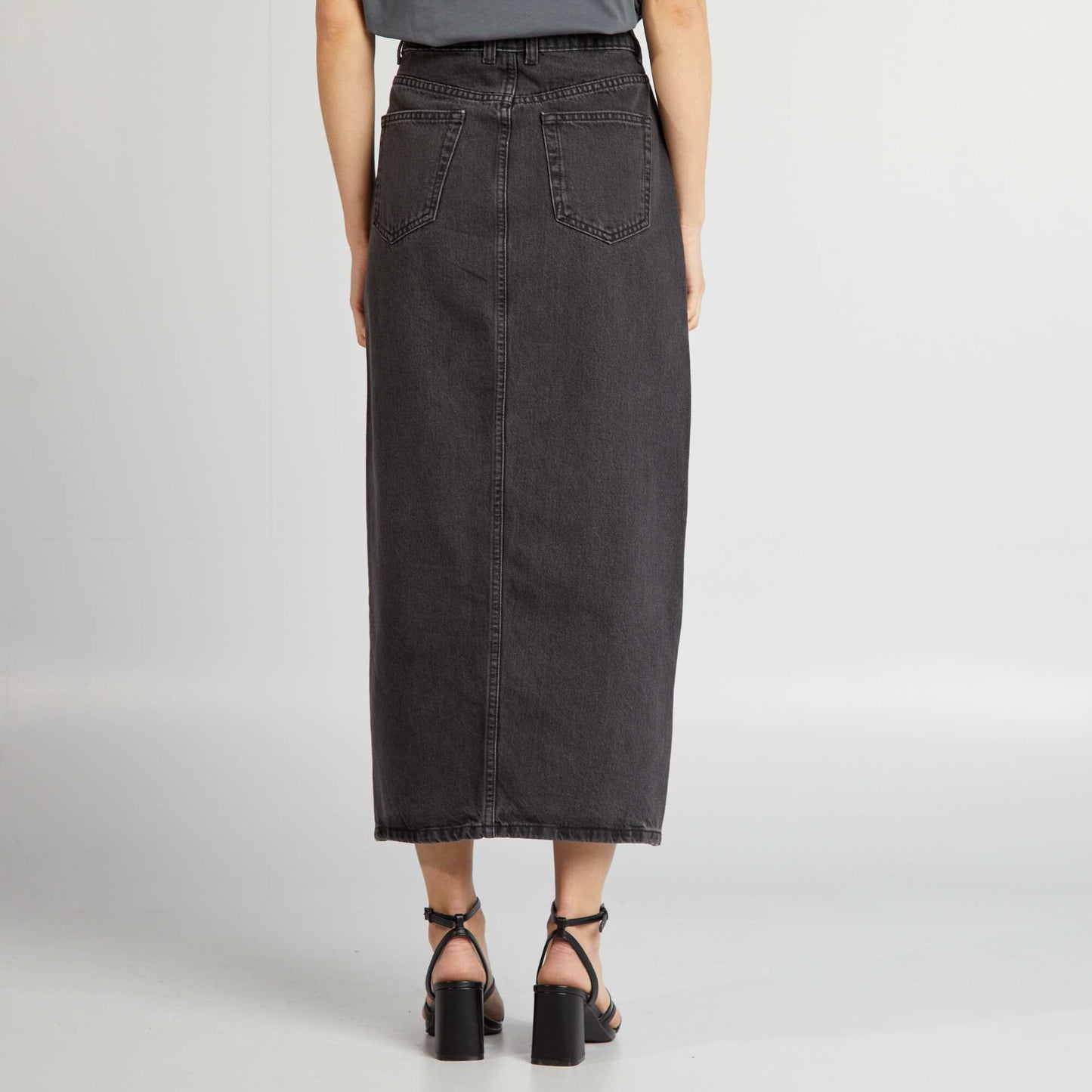 Jupe midi en denim fendue Noir