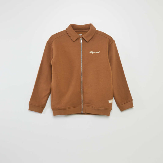 Sweat en molleton avec ouverture zipp e Marron