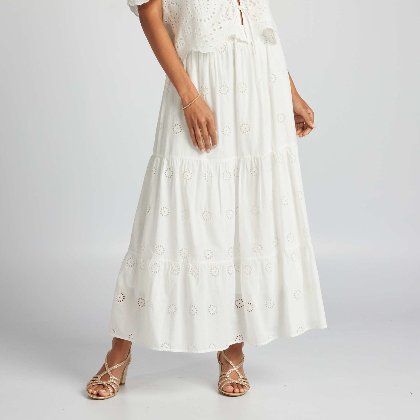 Jupe longue en broderie anglaise Blanc