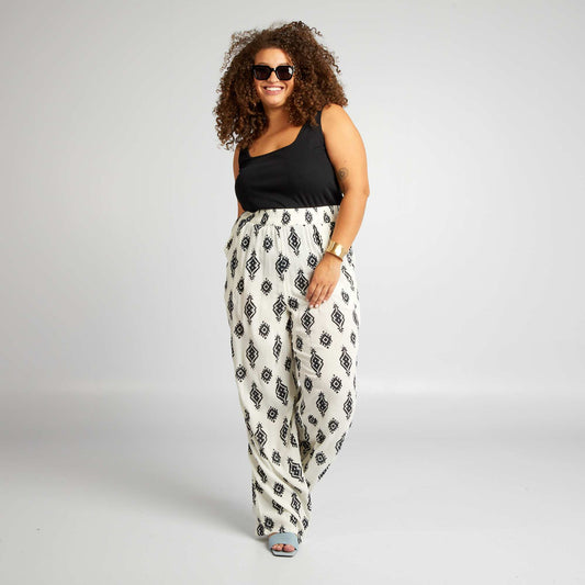 Pantalon large   motif Blanc/noir