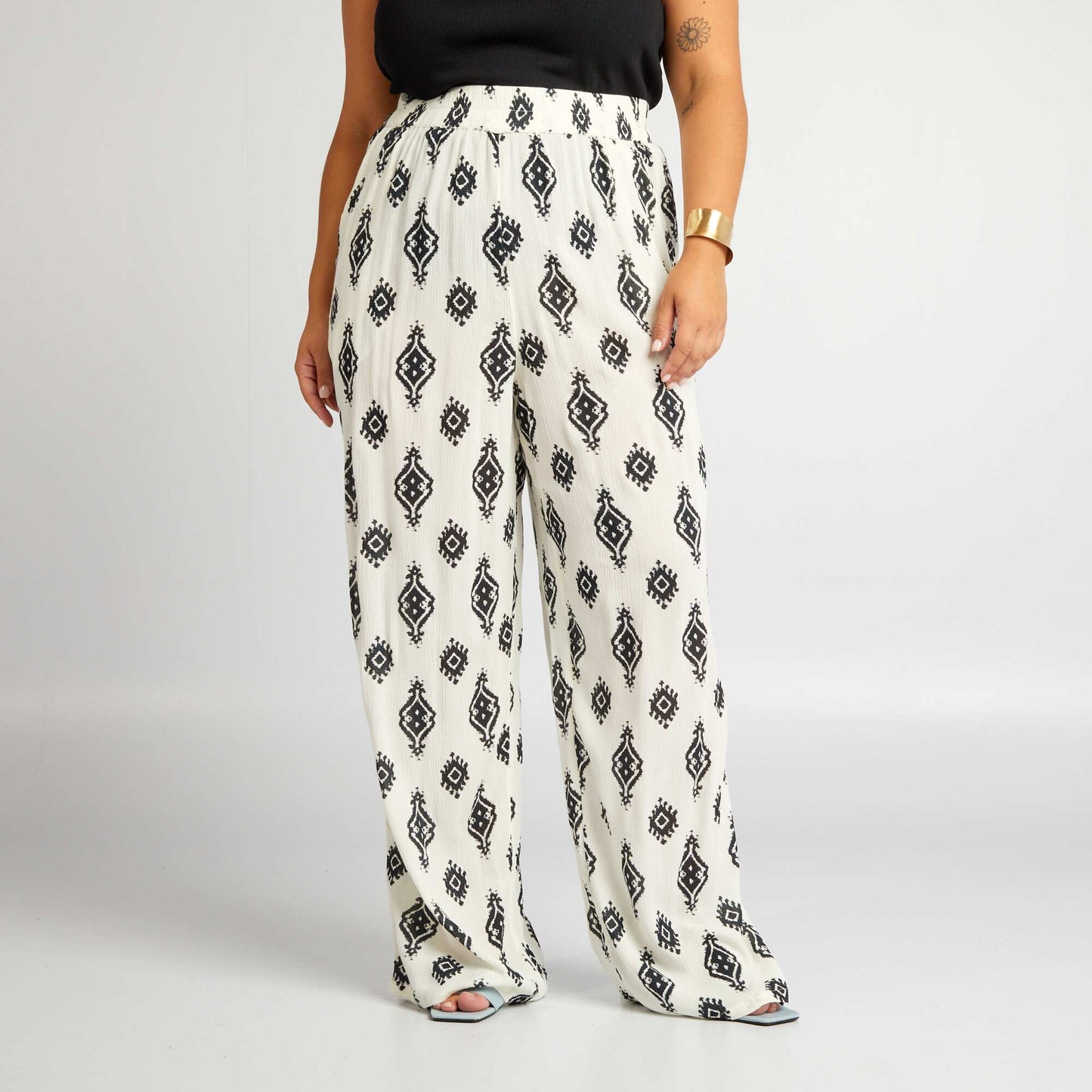 Pantalon large   motif Blanc/noir