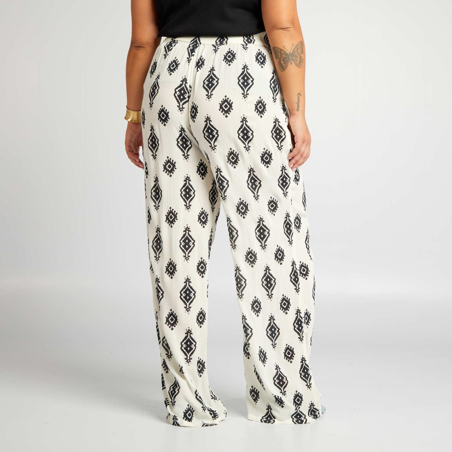 Pantalon large   motif Blanc/noir