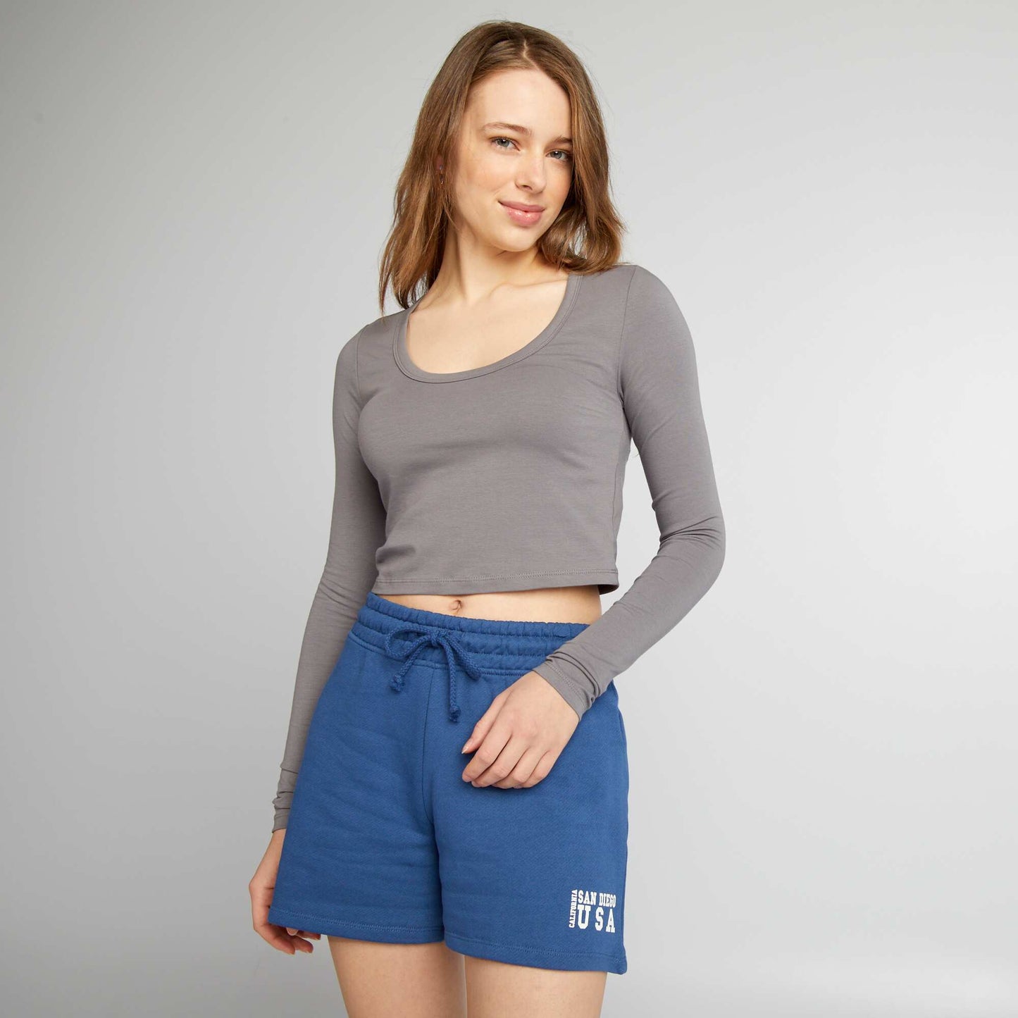 Crop-top manches longues Gris