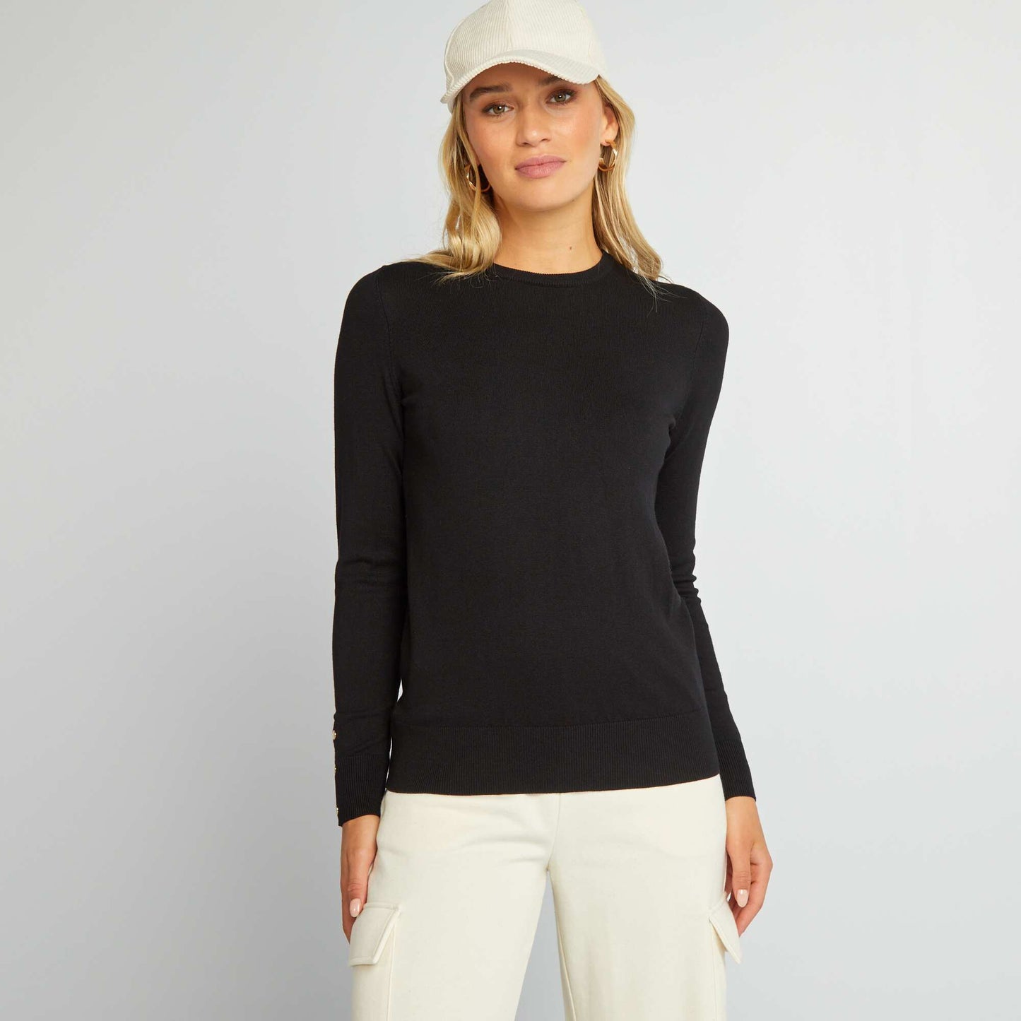 Pull manches longues maille fine noir