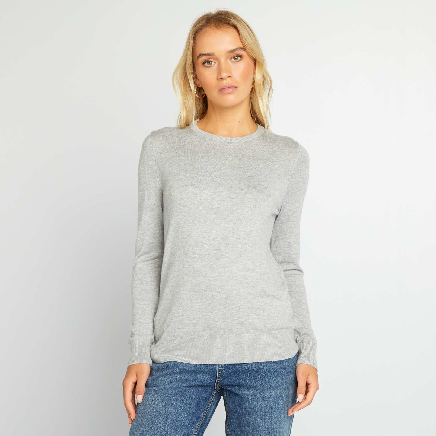 Pull manches longues maille fine Gris