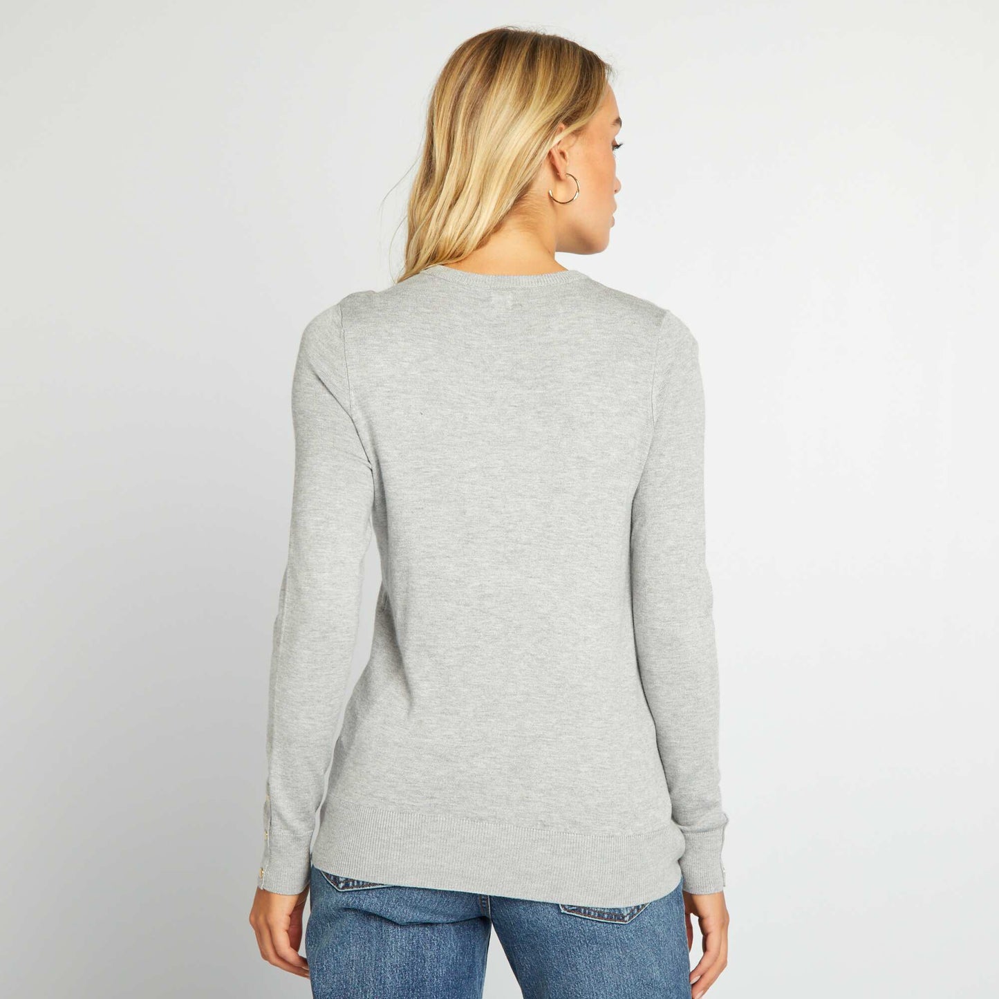 Pull manches longues maille fine Gris