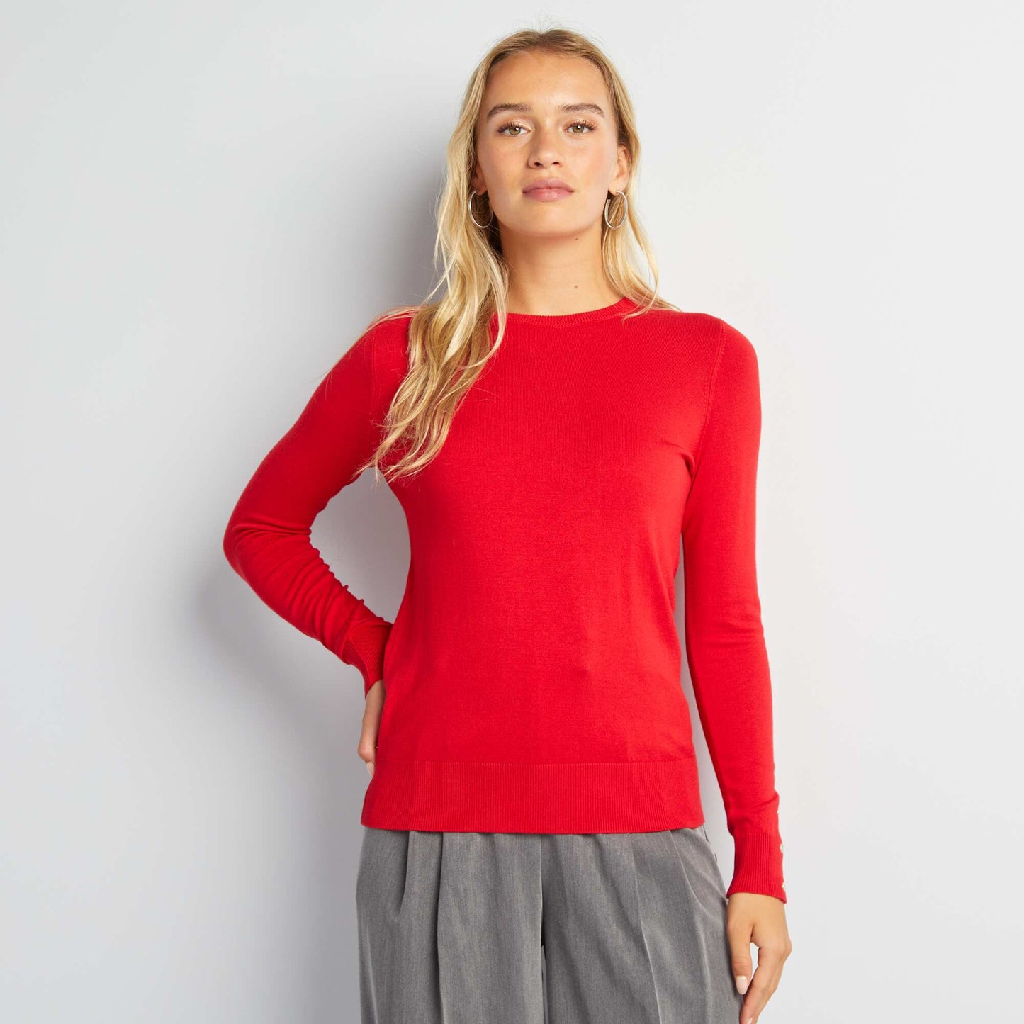 Pull manches longues maille fine Rouge