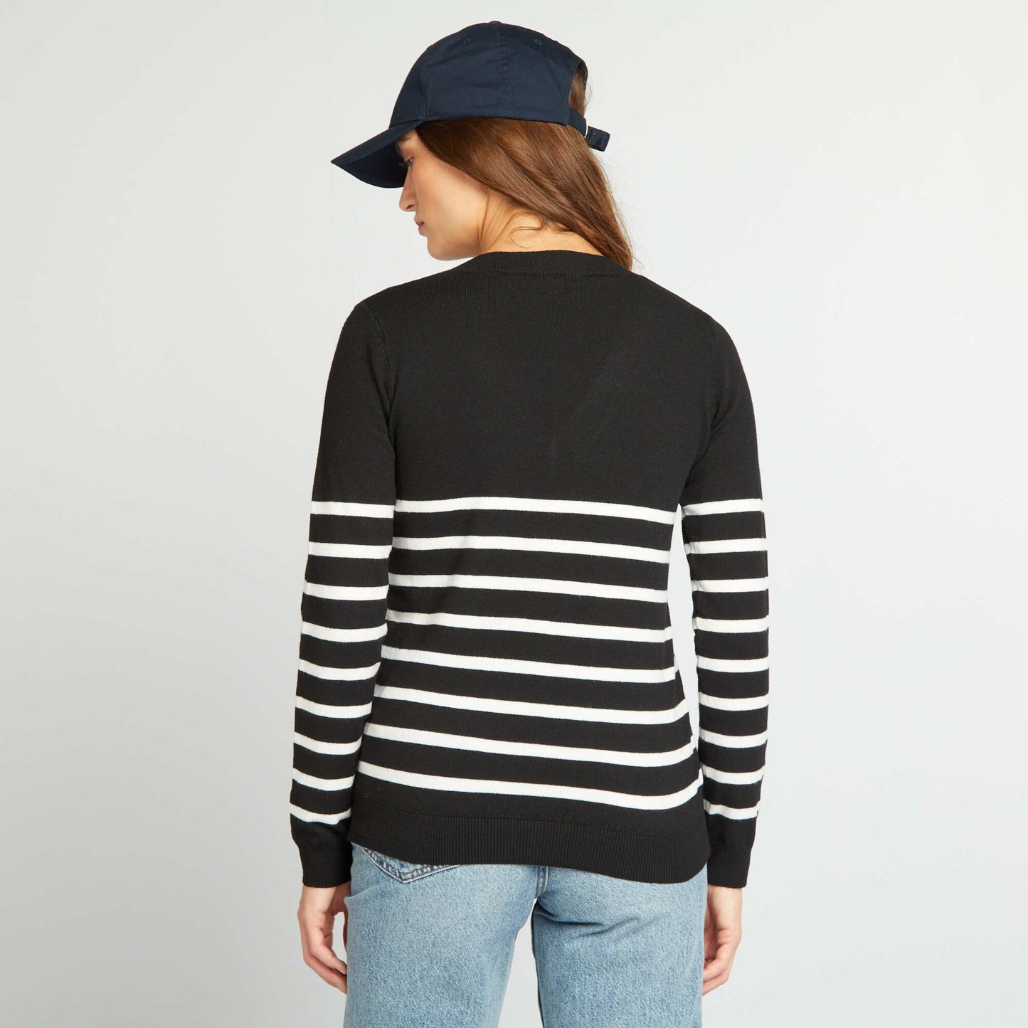 Pull manches longues col V Noir/blanc