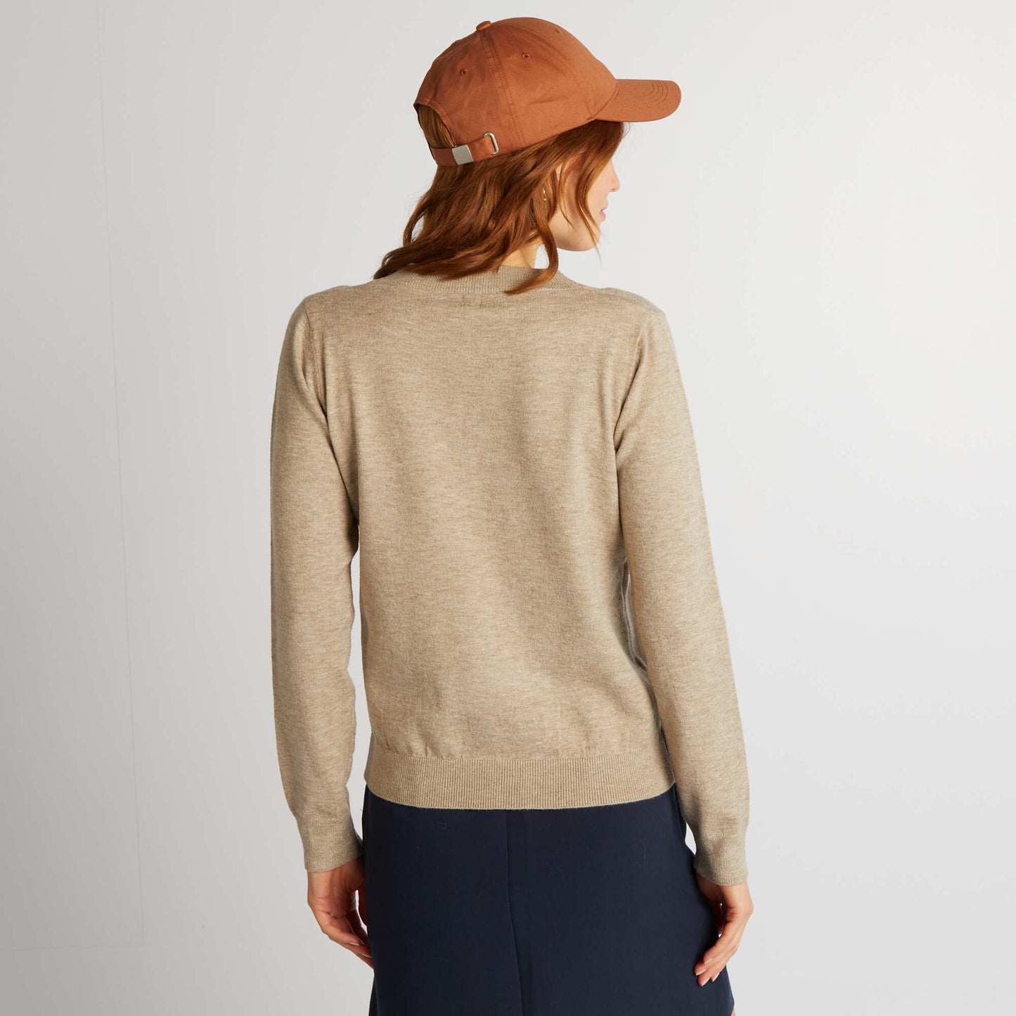 Pull manches longues col V Beige