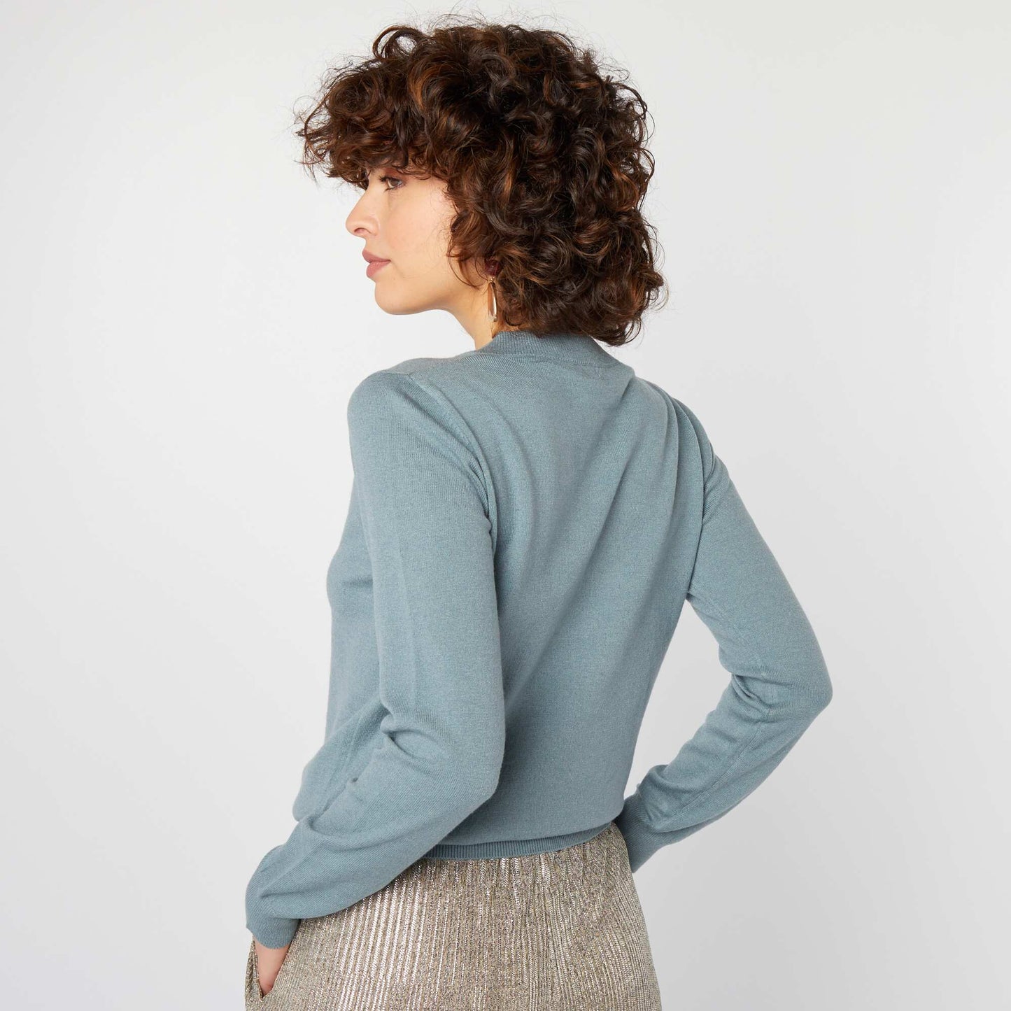 Pull manches longues col V Bleu