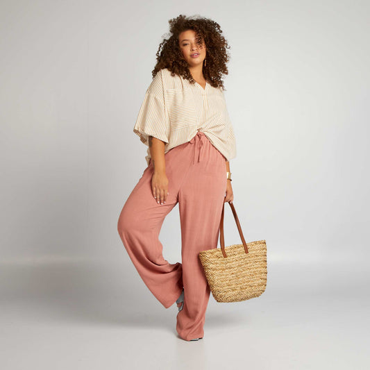 Pantalon large   taille  lastiqu e Rose