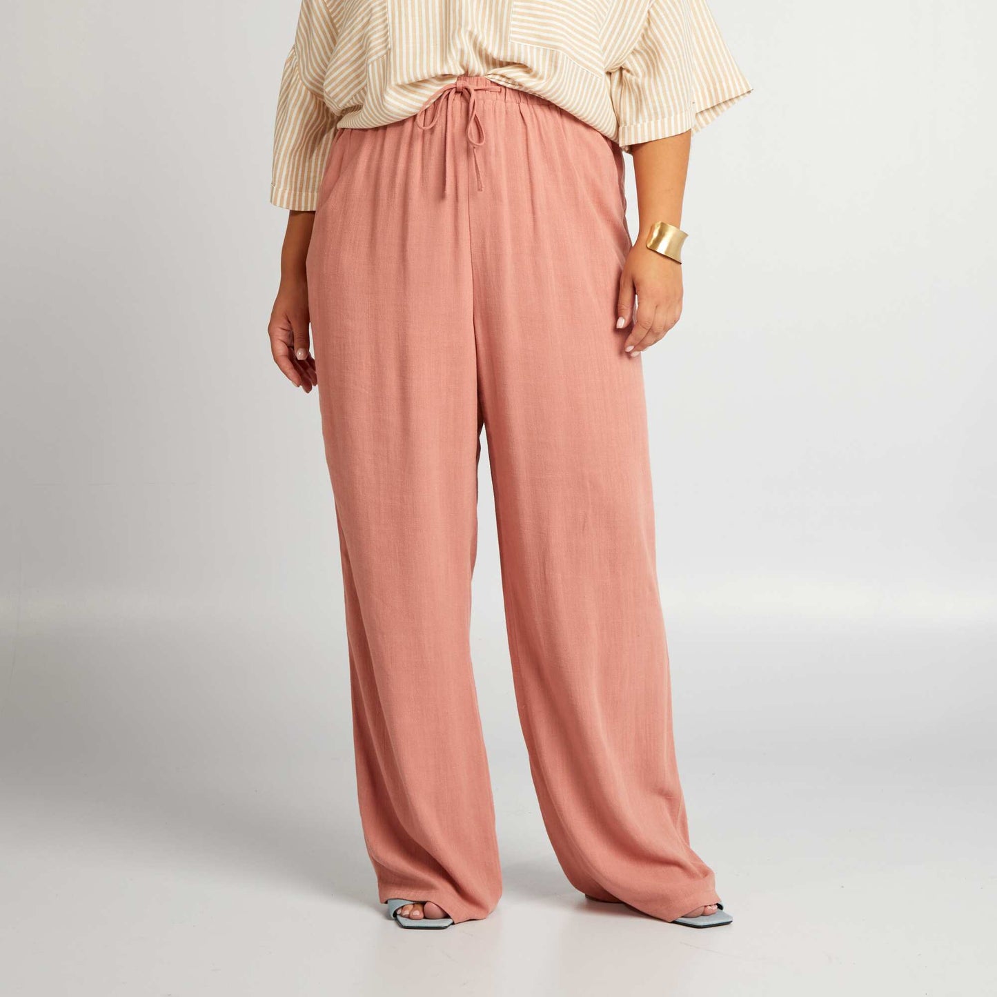 Pantalon large   taille  lastiqu e Rose