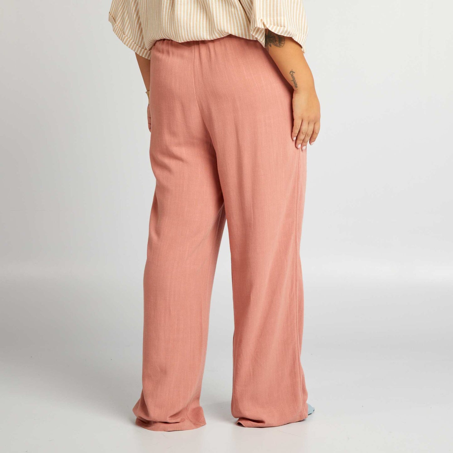 Pantalon large   taille  lastiqu e Rose