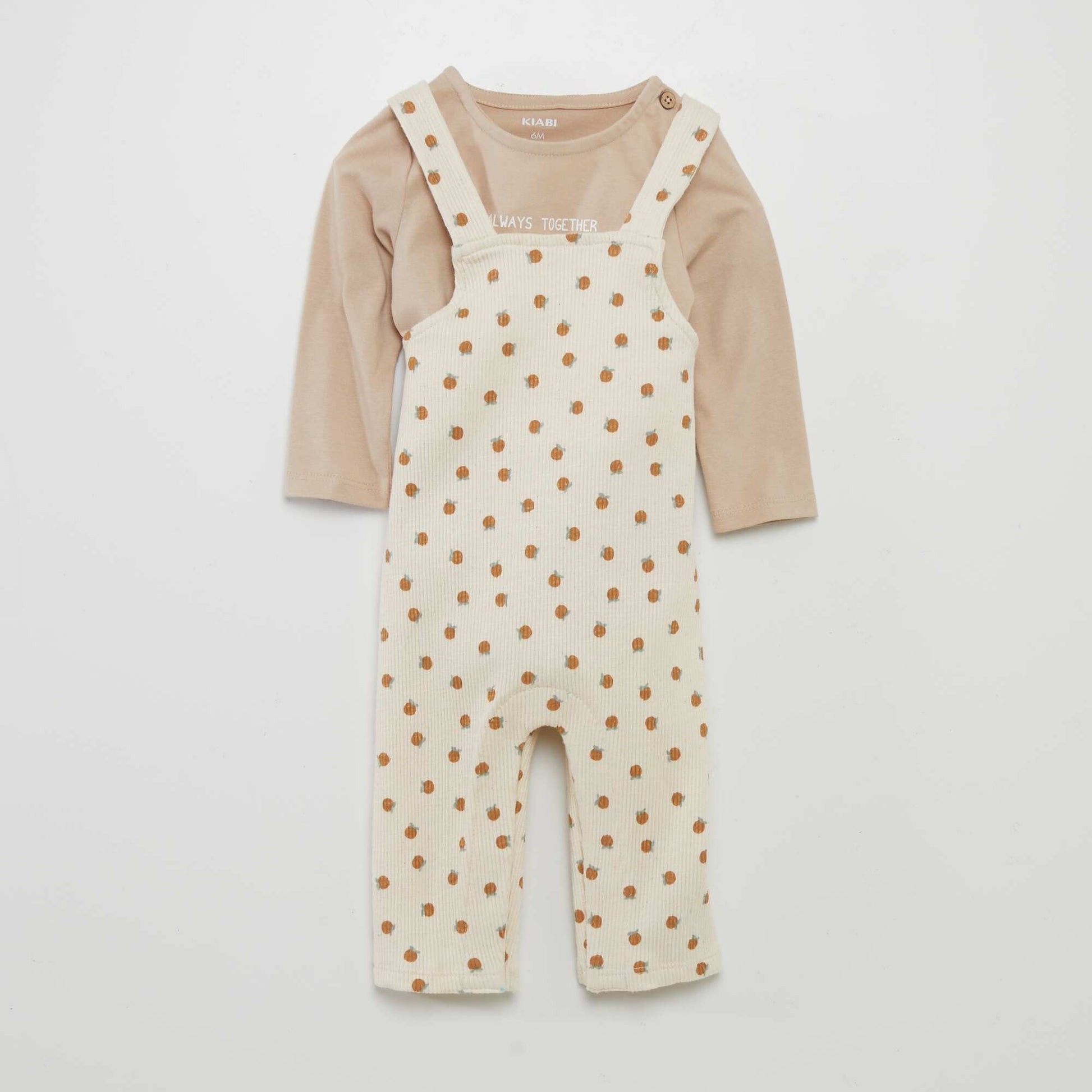 Ensemble 2 pi ces - Salopette + body Blanc/taupe