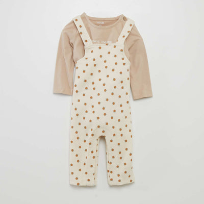 Ensemble 2 pi ces - Salopette + body Blanc/taupe