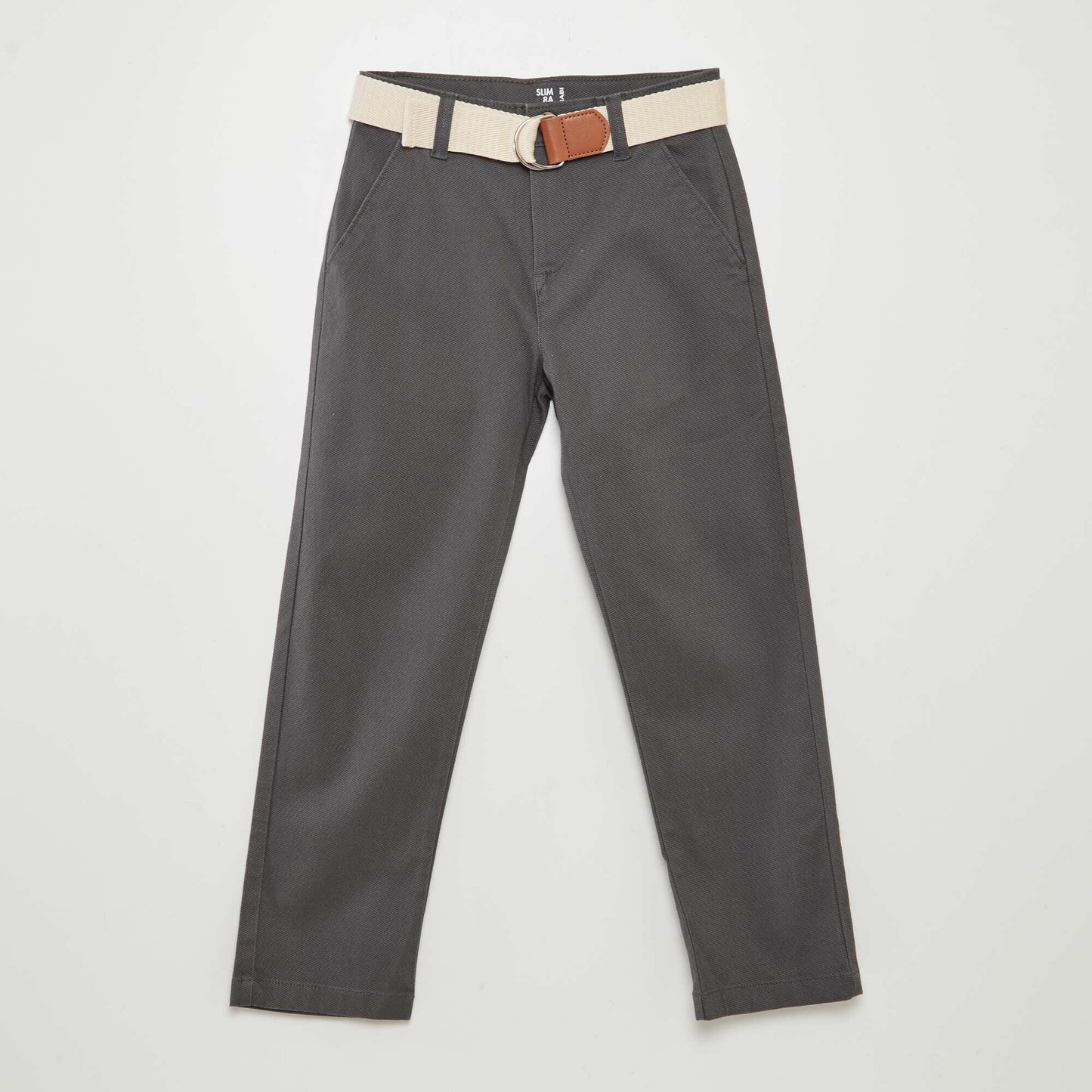 Pantalon chino en twill avec ceinture Gris