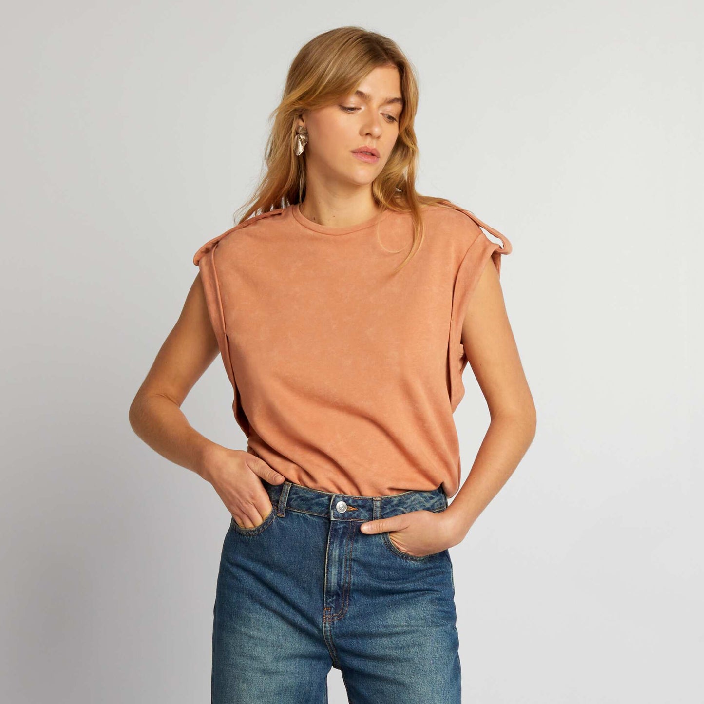 T-shirt large avec effet d lav Orange p le