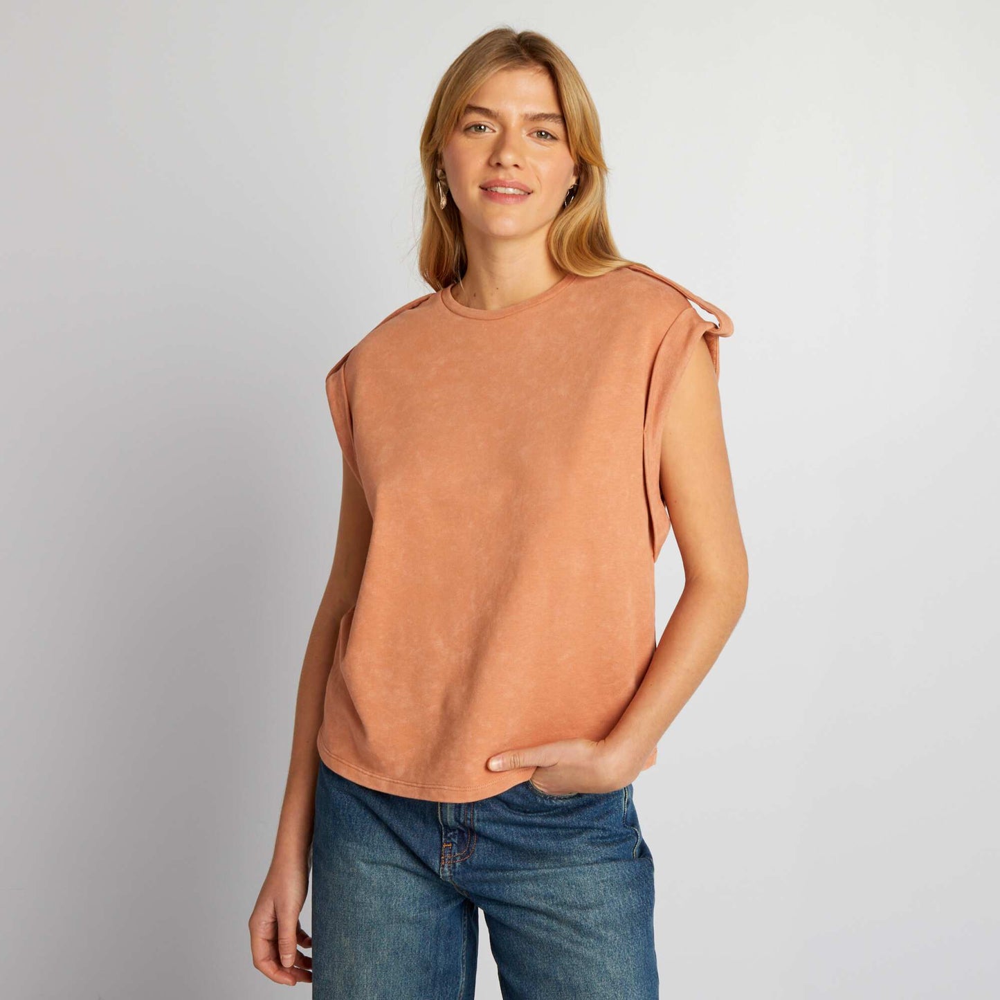 T-shirt large avec effet d lav Orange p le