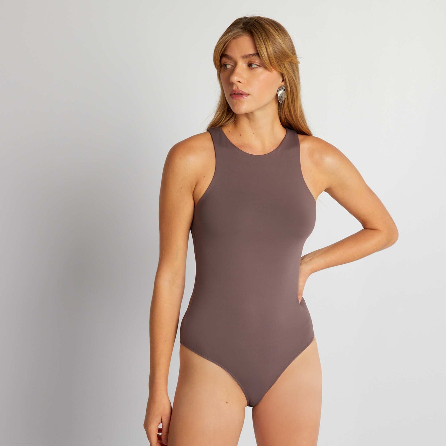 Body stretch uni col rond Marron