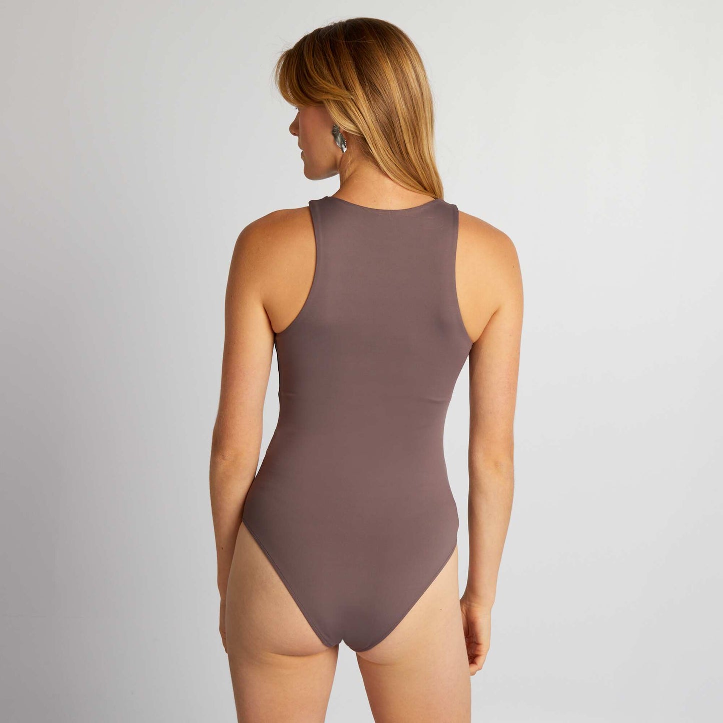 Body stretch uni col rond Marron