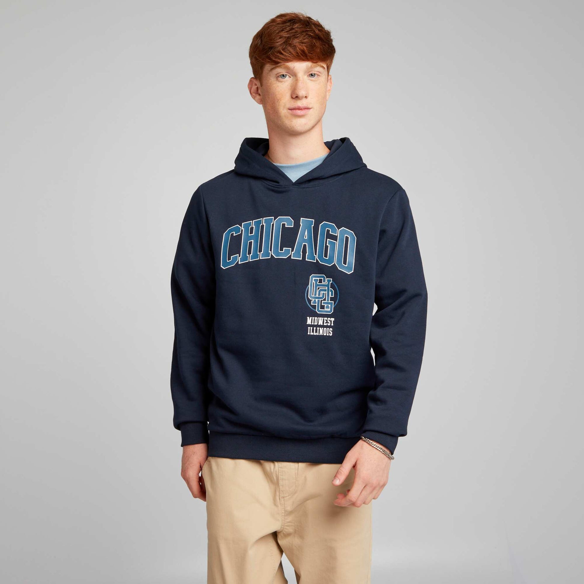 Sweat capuche en molleton Bleu marine 'Chicago'