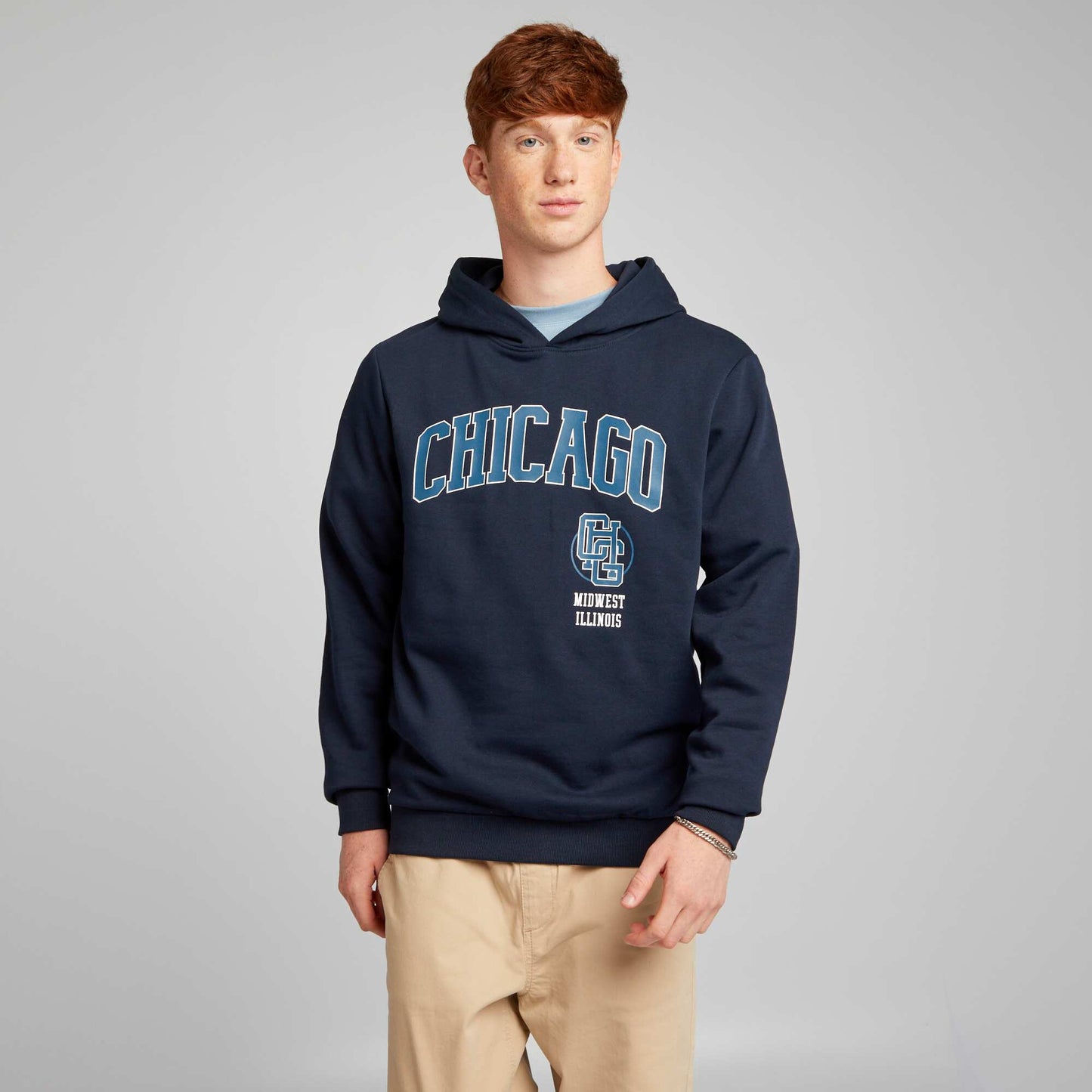 Sweat capuche en molleton Bleu marine 'Chicago'