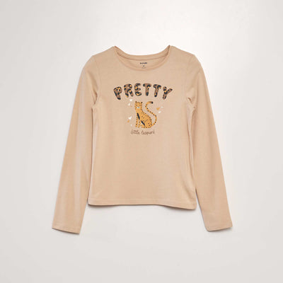 T-shirt imprim manches longues Beige 'l opard'
