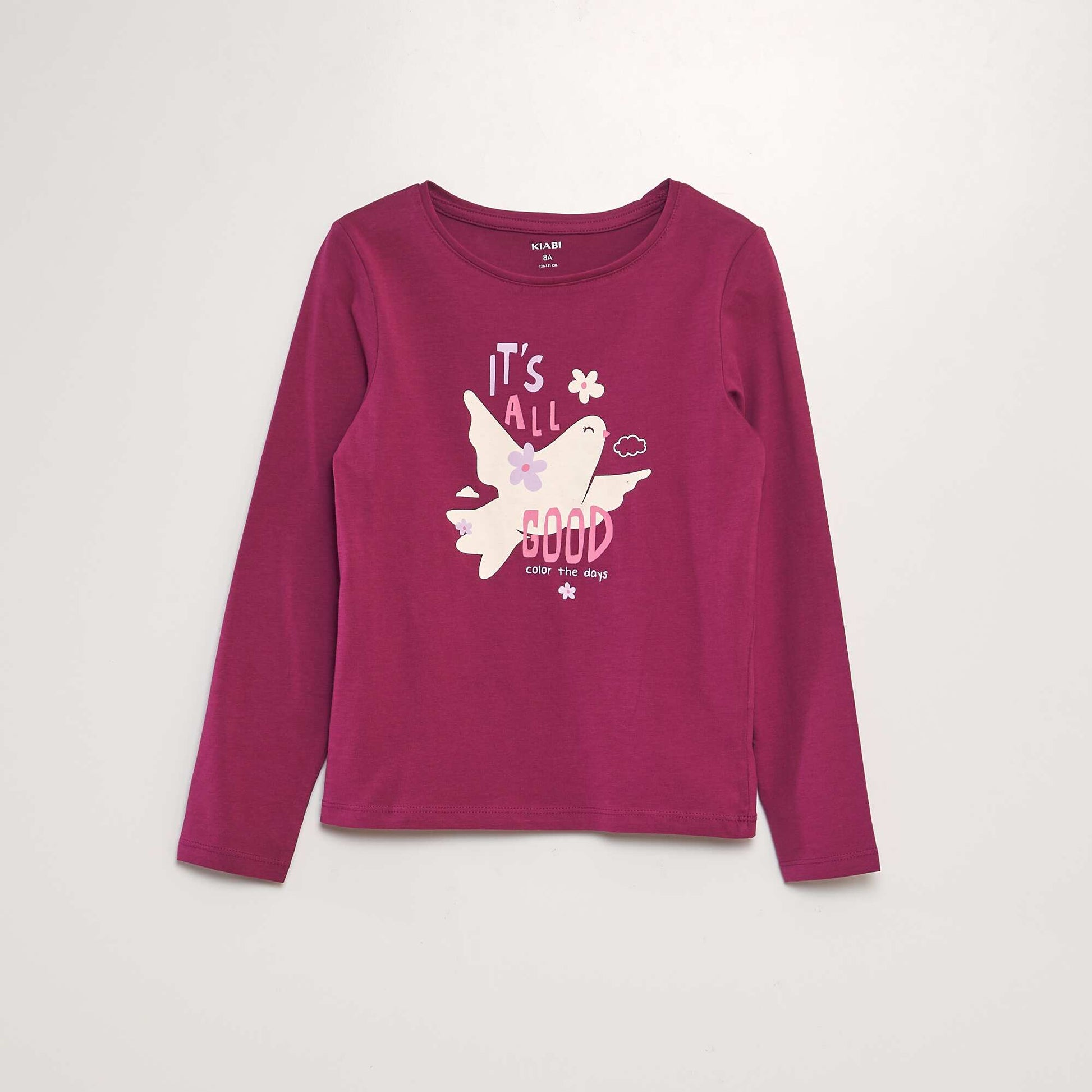 T-shirt imprim manches longues Rose fonc 'oiseau'