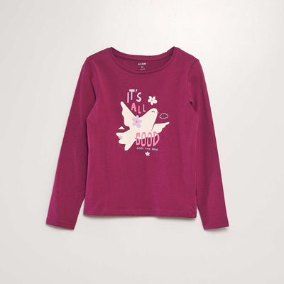 T-shirt imprim manches longues Rose fonc 'oiseau'