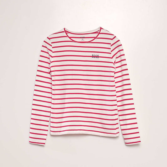 T-shirt en coton manches longues Rose