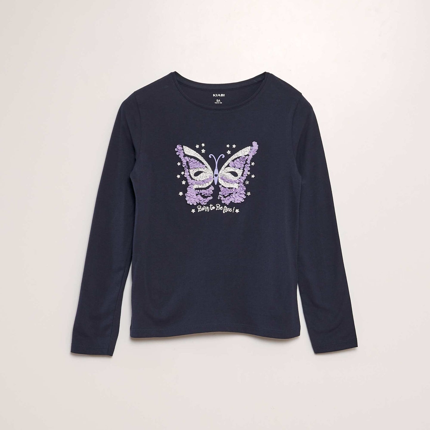 T-shirt en jersey manches longues Marine papillon