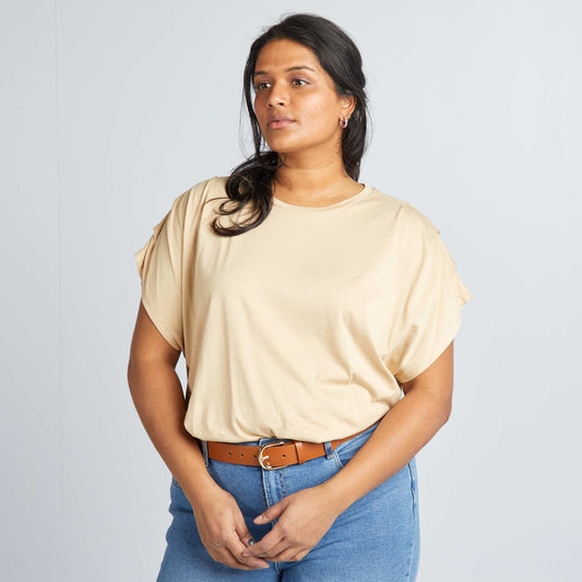 T-shirt uni manches courtes Beige