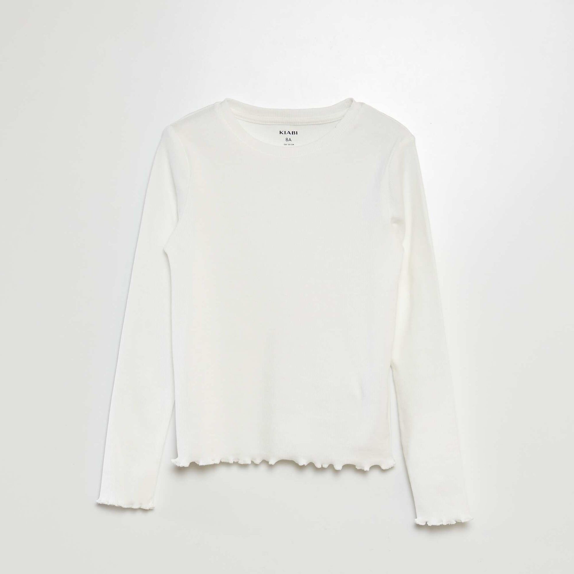 T-shirt côtelé manches longues Blanc
